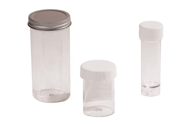 Specimen Container 30ml Poly. cap with spoon, plain label